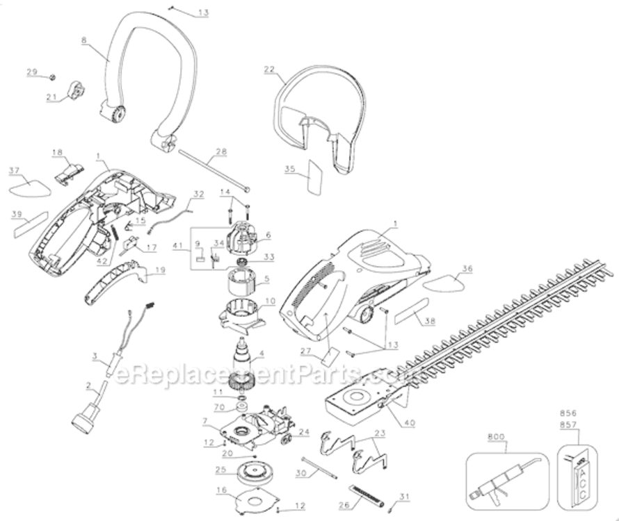 Page A Diagram and Parts List for HTD22SW Type 1 Black and Decker Hedge Trimmer
